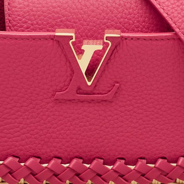 Pre Owned Louis Vuitton Magenta/Beige Taurillon Leather and Rattan Capucines Mini Bag