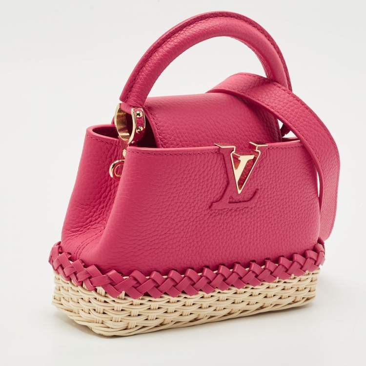Pre Owned Louis Vuitton Magenta/Beige Taurillon Leather and Rattan Capucines Mini Bag