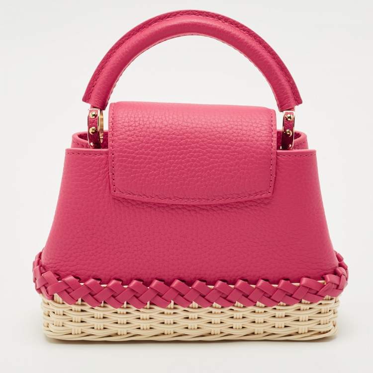 Pre Owned Louis Vuitton Magenta/Beige Taurillon Leather and Rattan Capucines Mini Bag