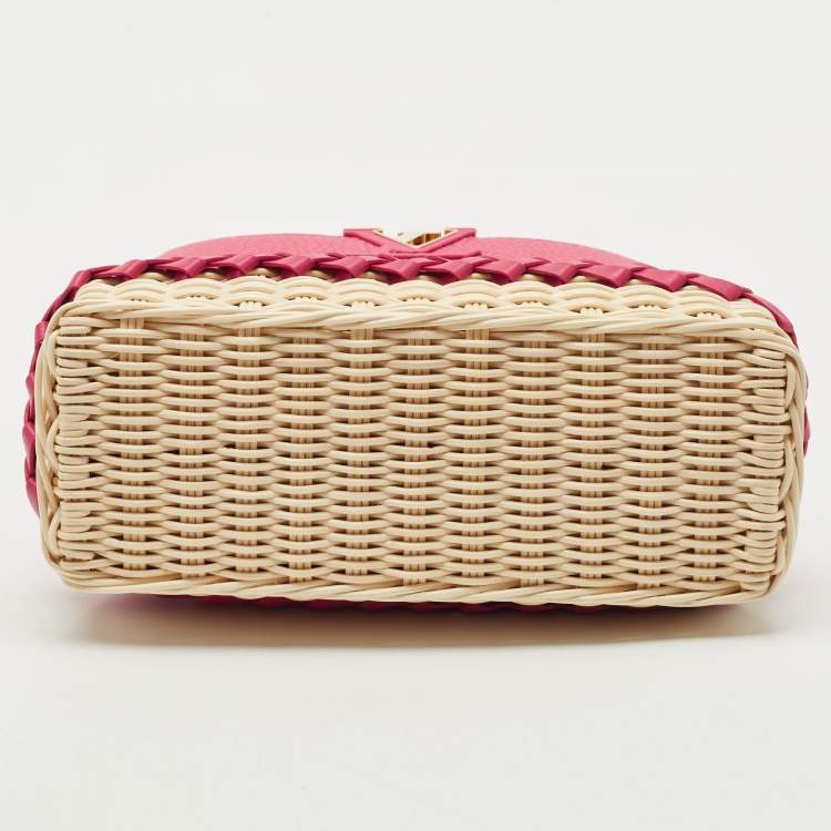 Pre Owned Louis Vuitton Magenta/Beige Taurillon Leather and Rattan Capucines Mini Bag