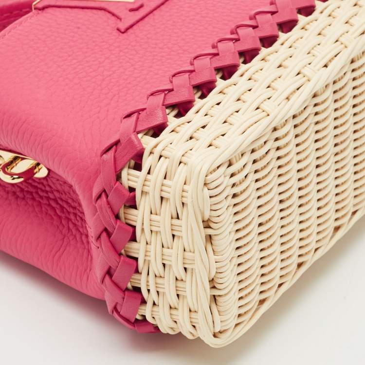 Pre Owned Louis Vuitton Magenta/Beige Taurillon Leather and Rattan Capucines Mini Bag