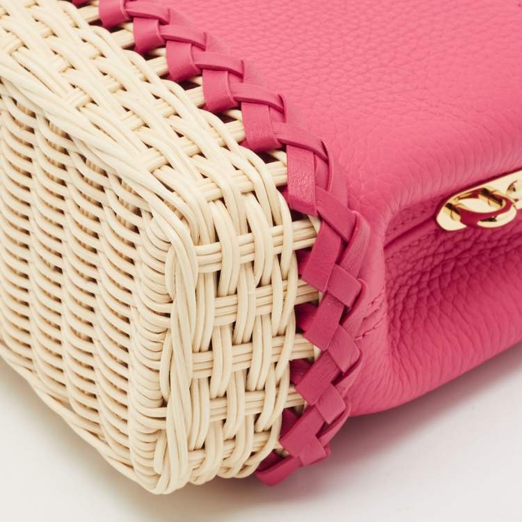 Pre Owned Louis Vuitton Magenta/Beige Taurillon Leather and Rattan Capucines Mini Bag