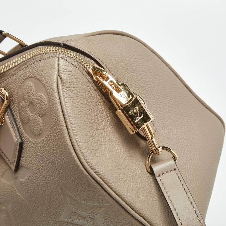 Pre Owned Louis Vuitton Tourterelle Monogram Impreinte Leather Speedy 25 Bandouliere Bag