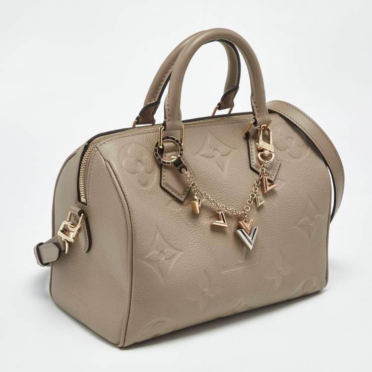 Pre Owned Louis Vuitton Tourterelle Monogram Impreinte Leather Speedy 25 Bandouliere Bag