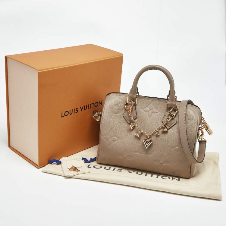 Pre Owned Louis Vuitton Tourterelle Monogram Impreinte Leather Speedy 25 Bandouliere Bag