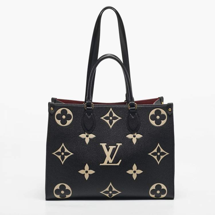 Pre Owned Louis Vuitton Black/Beige Monogram Empreinte Leather Onthego MM Tote