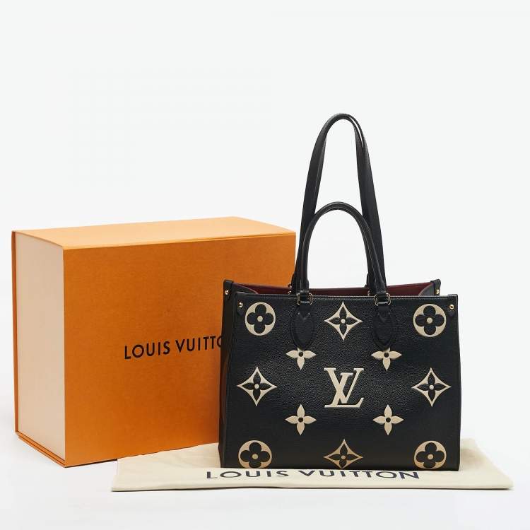 Pre Owned Louis Vuitton Black/Beige Monogram Empreinte Leather Onthego MM Tote