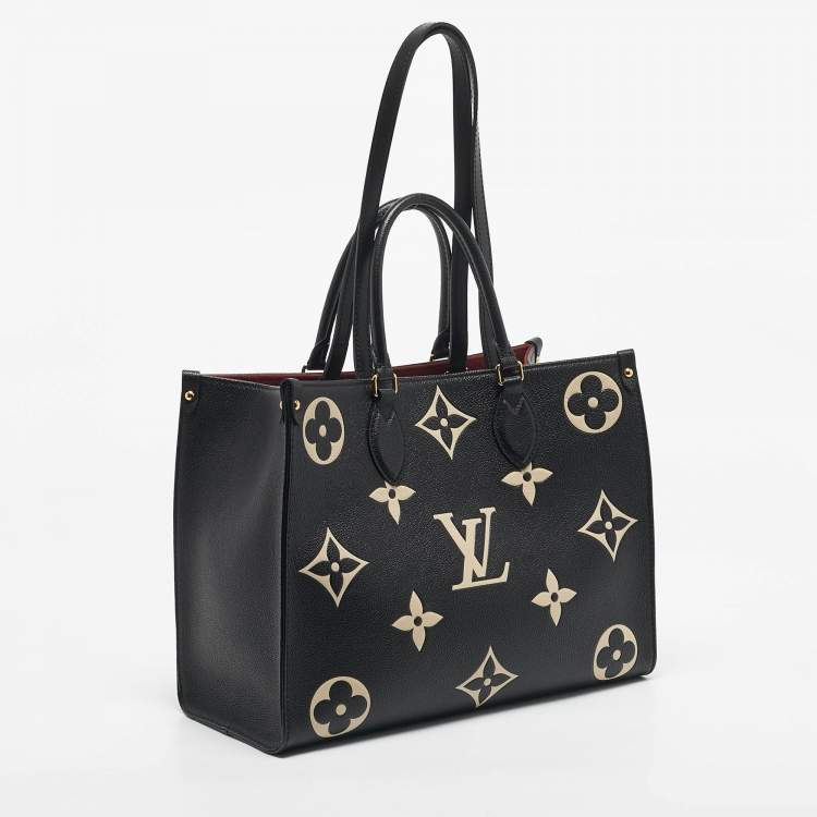 Pre Owned Louis Vuitton Black/Beige Monogram Empreinte Leather Onthego MM Tote