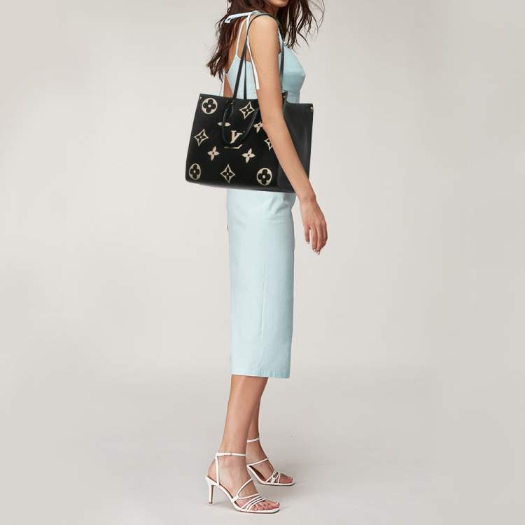 Pre Owned Louis Vuitton Black/Beige Monogram Empreinte Leather Onthego MM Tote