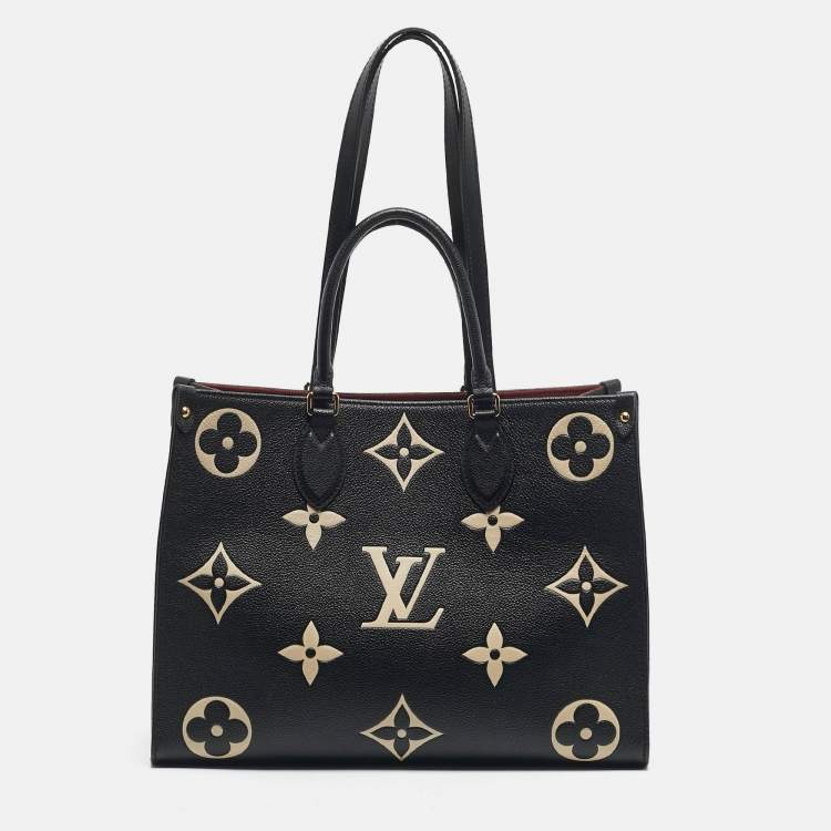 Pre Owned Louis Vuitton Black/Beige Monogram Empreinte Leather Onthego MM Tote