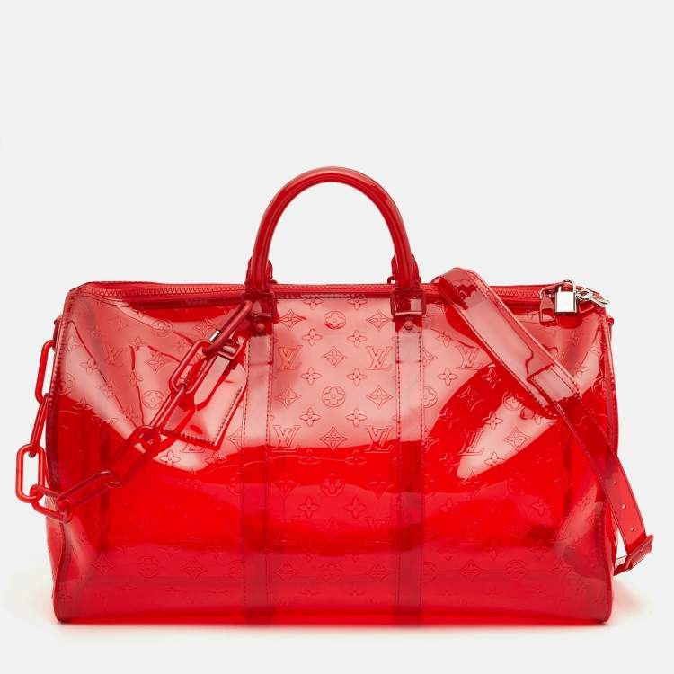 Pre Owned Louis Vuitton Keepall Bandouliere 50 Red Monogram PVC Duffel Bag
