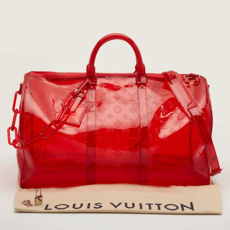 Pre Owned Louis Vuitton Keepall Bandouliere 50 Red Monogram PVC Duffel Bag
