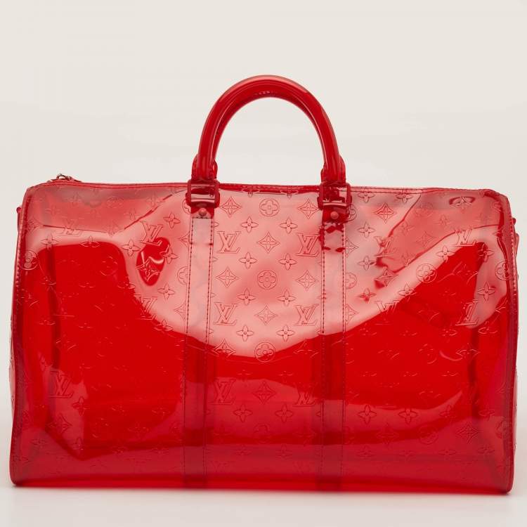 Pre Owned Louis Vuitton Keepall Bandouliere 50 Red Monogram PVC Duffel Bag