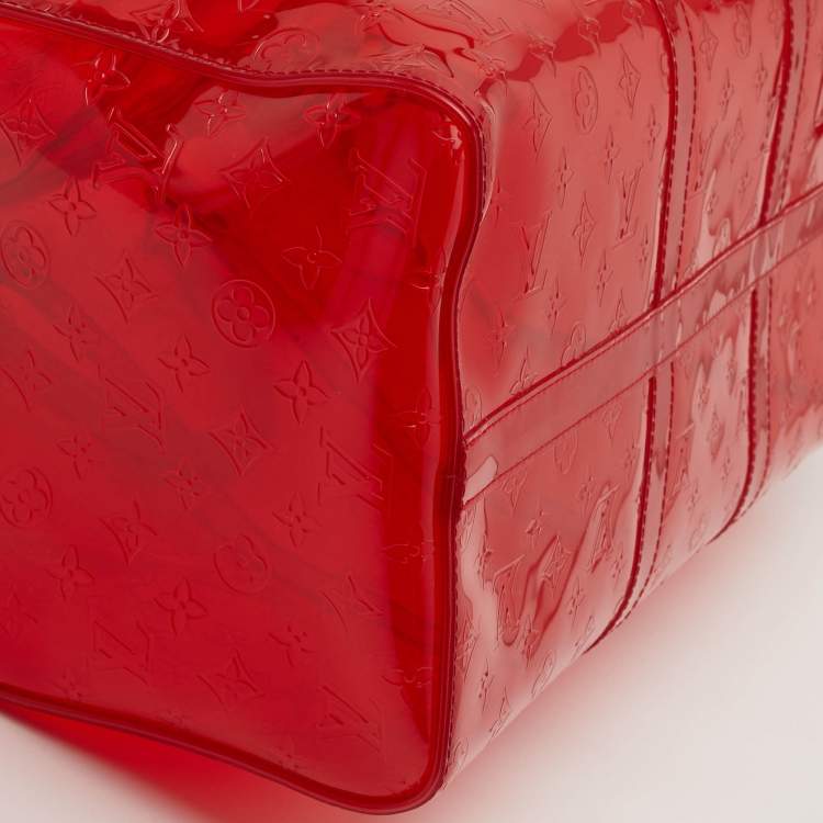 Pre Owned Louis Vuitton Keepall Bandouliere 50 Red Monogram PVC Duffel Bag