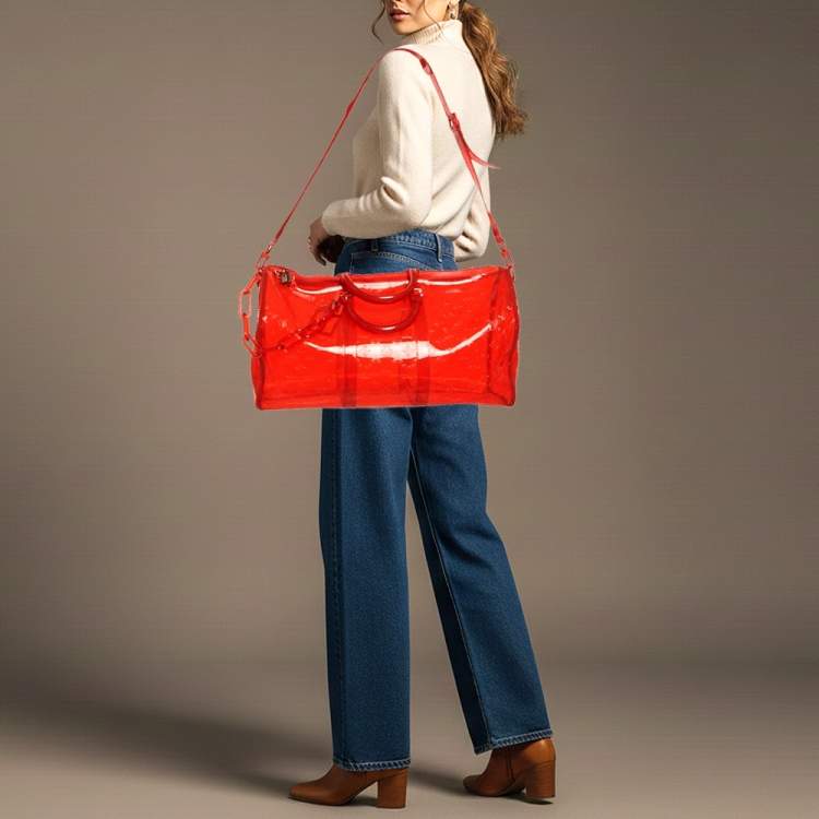 Pre Owned Louis Vuitton Keepall Bandouliere 50 Red Monogram PVC Duffel Bag