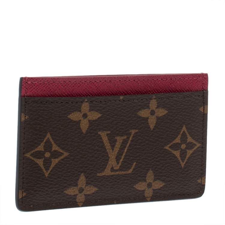 Pre Owned Louis Vuitton Pink/Monogram Coated Canvas Card Holder
