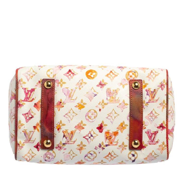 Pre Owned Louis Vuitton White Monogram Canvas and Snakeskin Richard Prince Watercolor Aquarelle Frame Speedy Bag