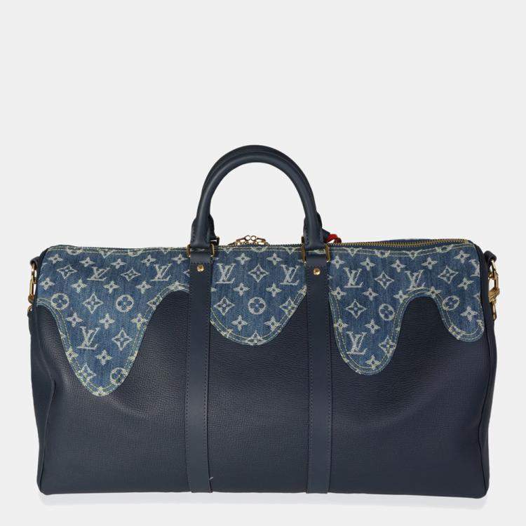 Pre Owned Louis Vuitton x NIGO Monogram Denim Drip Keepall Bandouliere  50 Bag