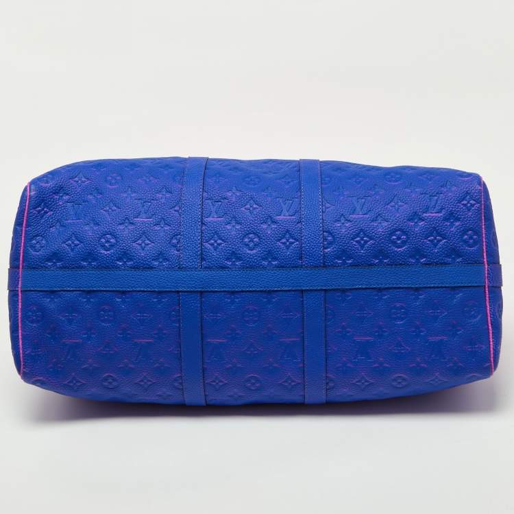 Pre Owned Louis Vuitton Virgil Abloh Pink/Blue Illusion Monogram Empreinte Leather Keepall 50 Bandouliere Bag