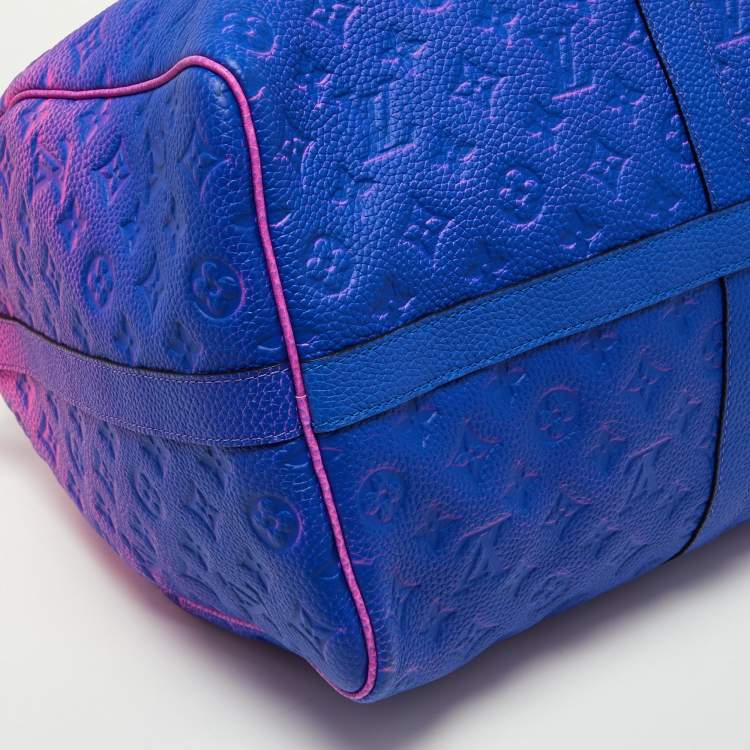 Pre Owned Louis Vuitton Virgil Abloh Pink/Blue Illusion Monogram Empreinte Leather Keepall 50 Bandouliere Bag