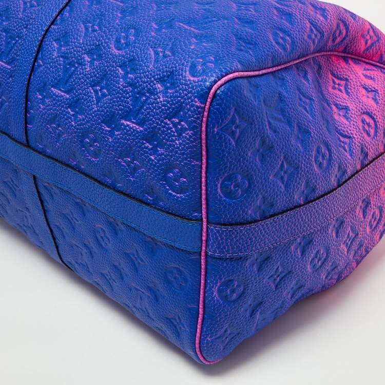 Pre Owned Louis Vuitton Virgil Abloh Pink/Blue Illusion Monogram Empreinte Leather Keepall 50 Bandouliere Bag