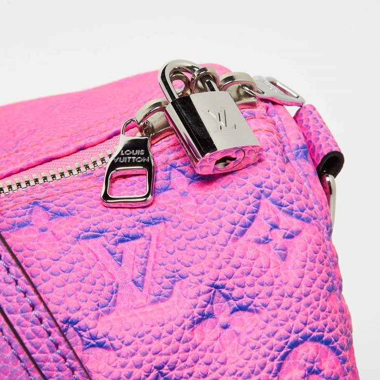 Pre Owned Louis Vuitton Virgil Abloh Pink/Blue Illusion Monogram Empreinte Leather Keepall 50 Bandouliere Bag