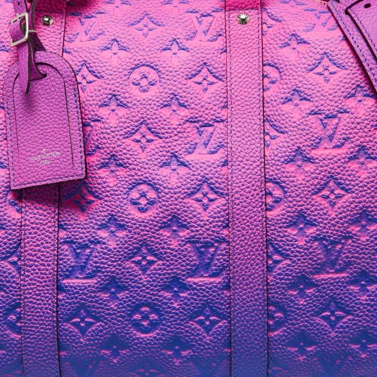 Pre Owned Louis Vuitton Virgil Abloh Pink/Blue Illusion Monogram Empreinte Leather Keepall 50 Bandouliere Bag