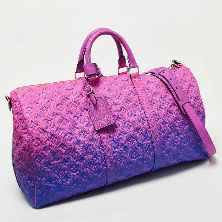 Pre Owned Louis Vuitton Virgil Abloh Pink/Blue Illusion Monogram Empreinte Leather Keepall 50 Bandouliere Bag