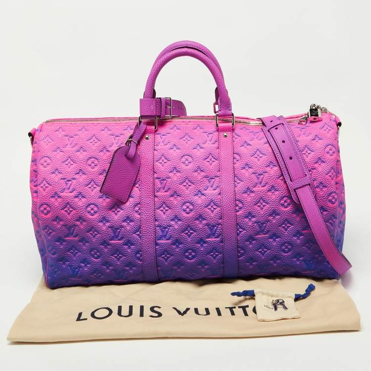Pre Owned Louis Vuitton Virgil Abloh Pink/Blue Illusion Monogram Empreinte Leather Keepall 50 Bandouliere Bag