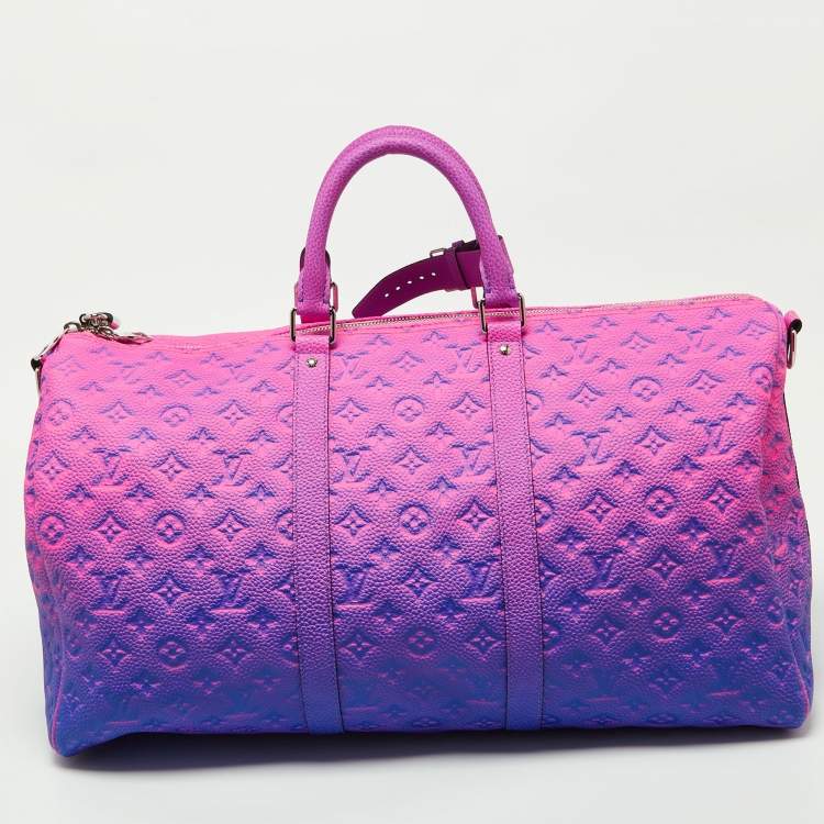 Pre Owned Louis Vuitton Virgil Abloh Pink/Blue Illusion Monogram Empreinte Leather Keepall 50 Bandouliere Bag