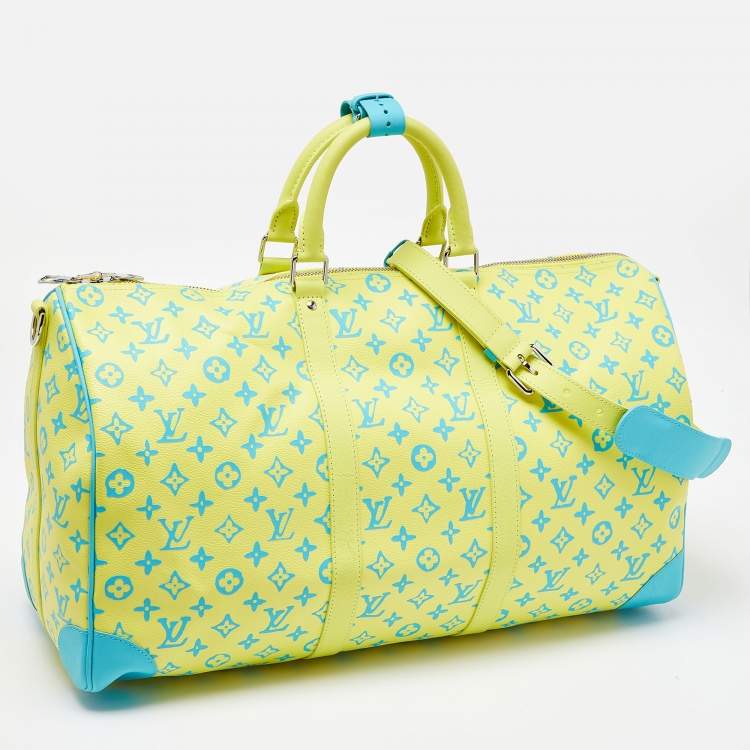 Pre Owned Louis Vuitton Lime Monogram Playground Canvas Keepall 50 Bandouliere Bag