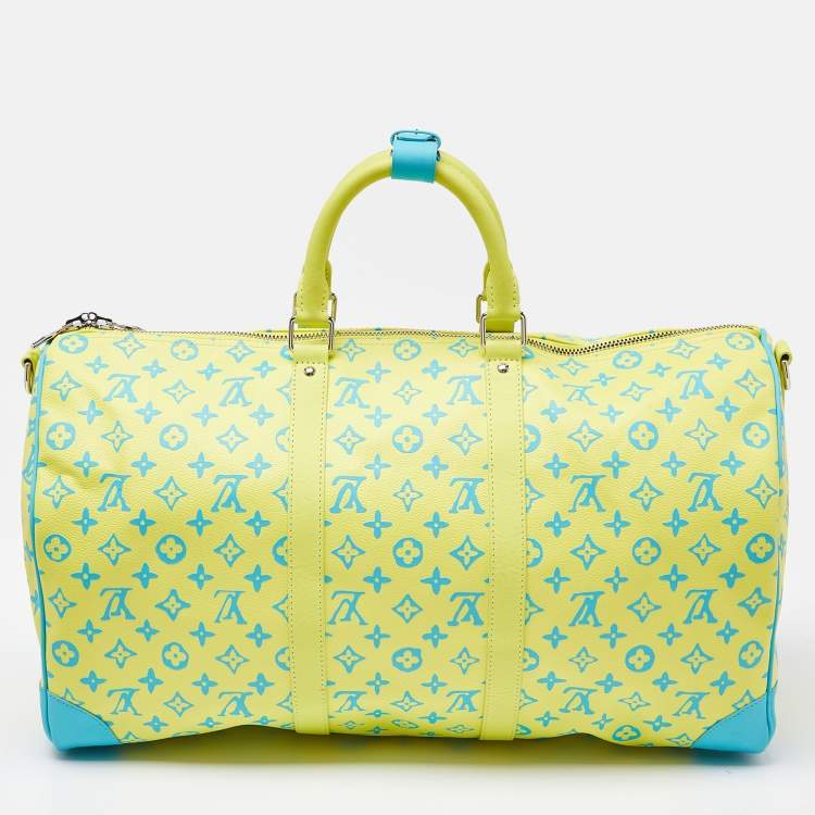 Pre Owned Louis Vuitton Lime Monogram Playground Canvas Keepall 50 Bandouliere Bag