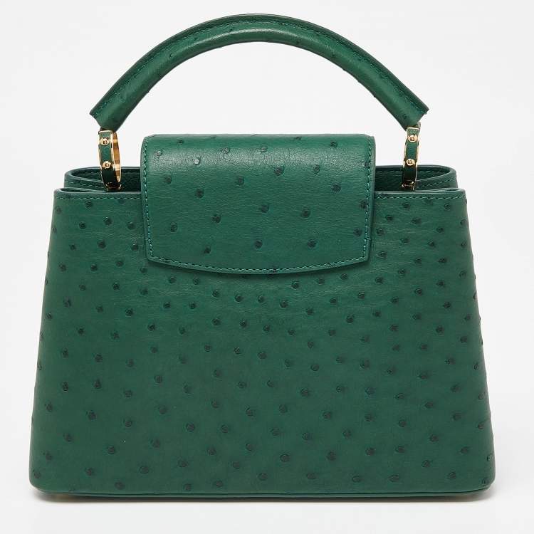 Pre Owned Louis Vuitton Green Ostrich Leather Capucines BB Bag