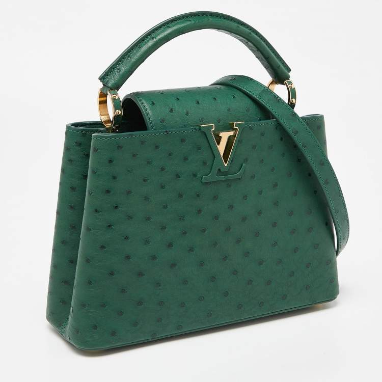 Pre Owned Louis Vuitton Green Ostrich Leather Capucines BB Bag