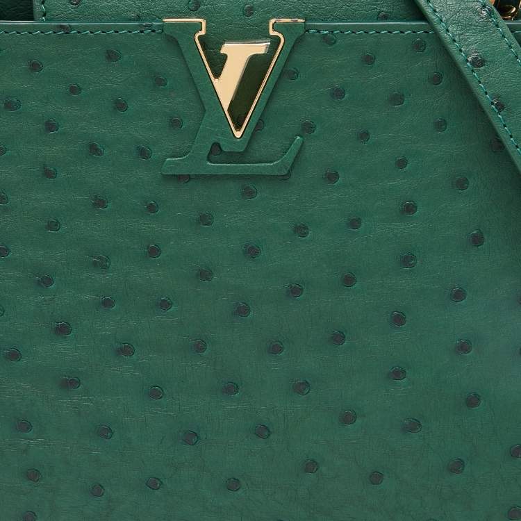 Pre Owned Louis Vuitton Green Ostrich Leather Capucines BB Bag