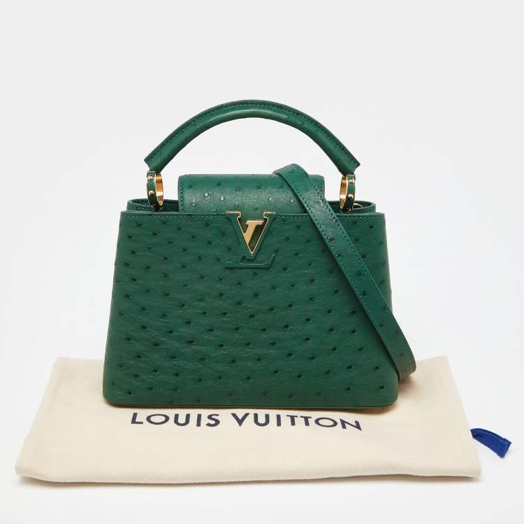 Pre Owned Louis Vuitton Green Ostrich Leather Capucines BB Bag