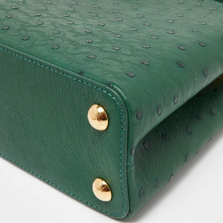 Pre Owned Louis Vuitton Green Ostrich Leather Capucines BB Bag