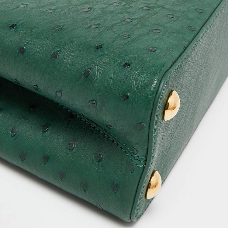 Pre Owned Louis Vuitton Green Ostrich Leather Capucines BB Bag