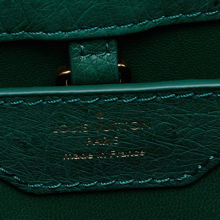 Pre Owned Louis Vuitton Green Ostrich Leather Capucines BB Bag