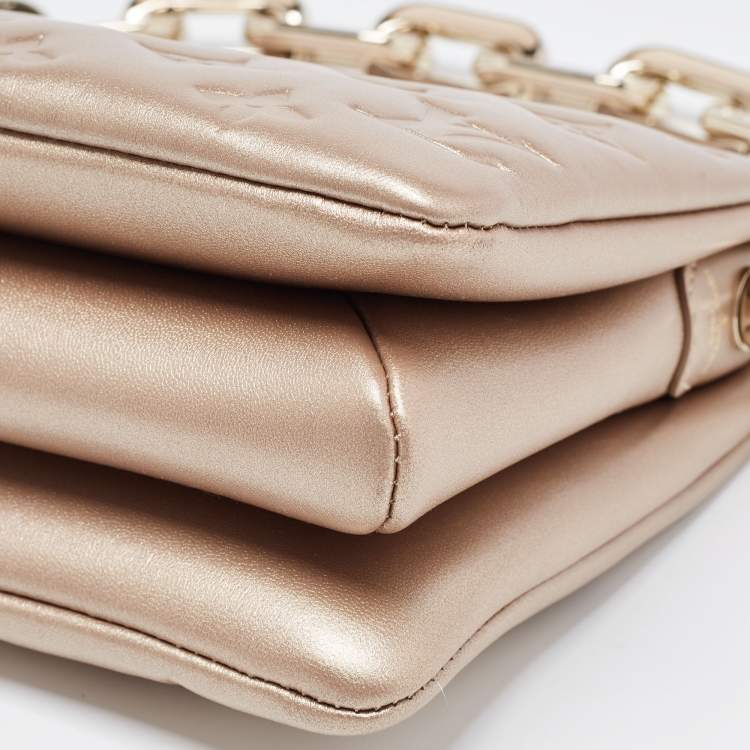 Pre Owned Louis Vuitton Gold Monogram Embossed Puffy Lambskin Coussin BB Shoulder Bag 