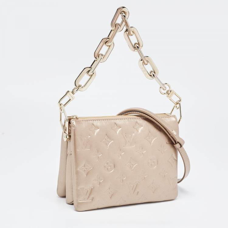 Pre Owned Louis Vuitton Gold Monogram Embossed Puffy Lambskin Coussin BB Shoulder Bag 
