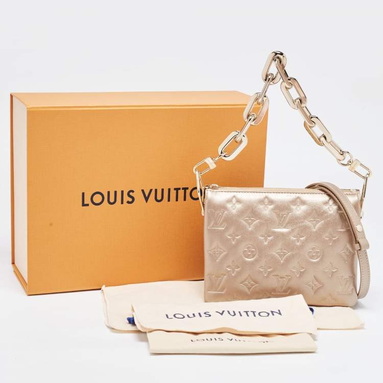 Pre Owned Louis Vuitton Gold Monogram Embossed Puffy Lambskin Coussin BB Shoulder Bag 
