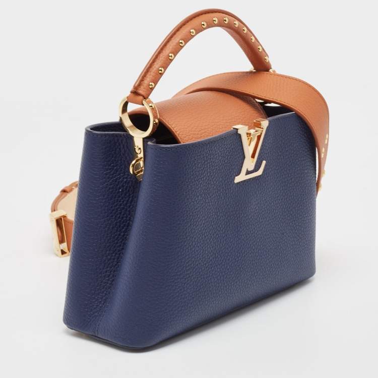 Pre Owned Louis Vuitton Navy Blue/Brown Leather Studded Capucines BB Bag