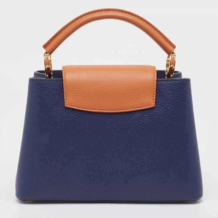 Pre Owned Louis Vuitton Navy Blue/Brown Leather Studded Capucines BB Bag