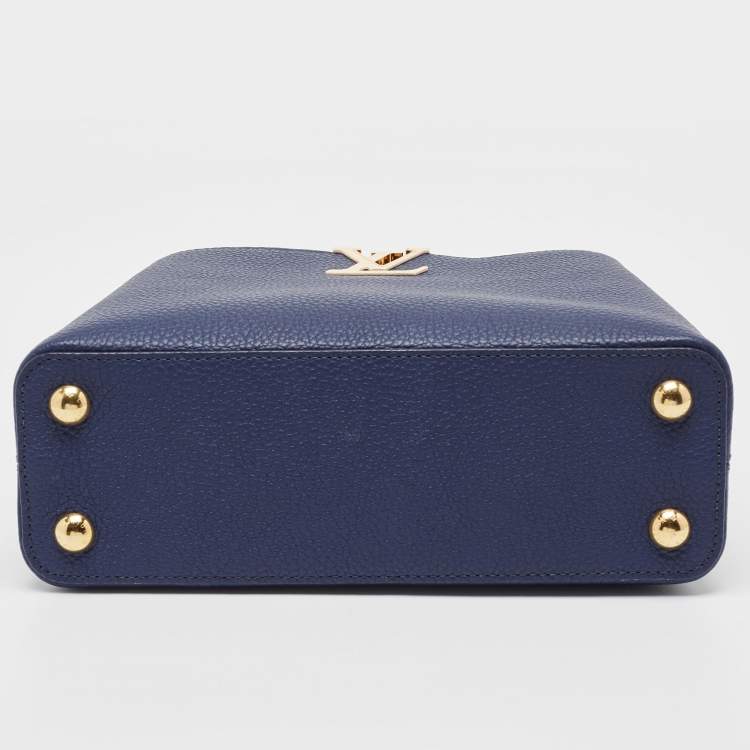 Pre Owned Louis Vuitton Navy Blue/Brown Leather Studded Capucines BB Bag