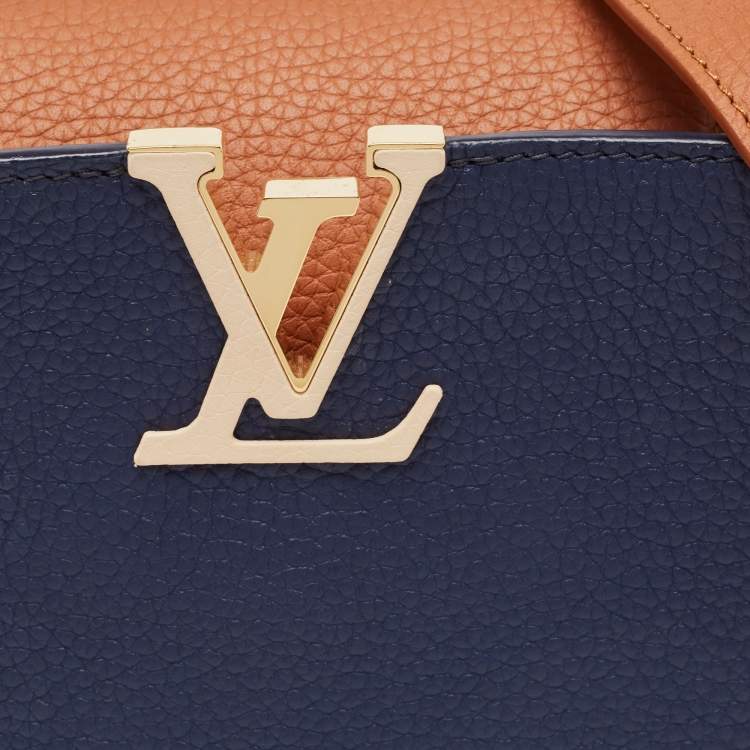 Pre Owned Louis Vuitton Navy Blue/Brown Leather Studded Capucines BB Bag