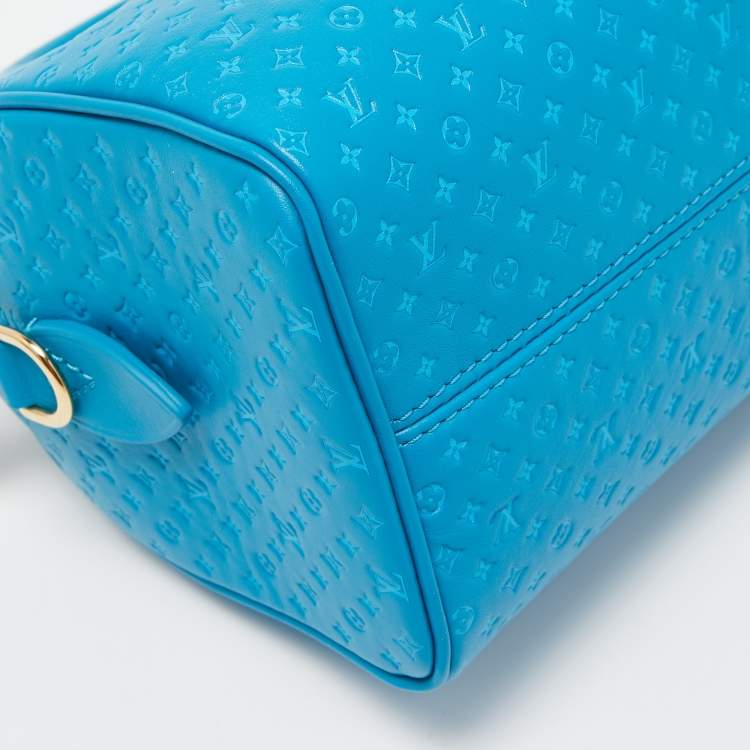 Pre Owned Louis Vuitton Bleu Nanogram Empreinte Leather Speedy Bandoulière 20 Bag