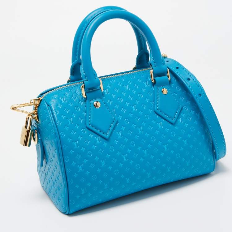 Pre Owned Louis Vuitton Bleu Nanogram Empreinte Leather Speedy Bandoulière 20 Bag