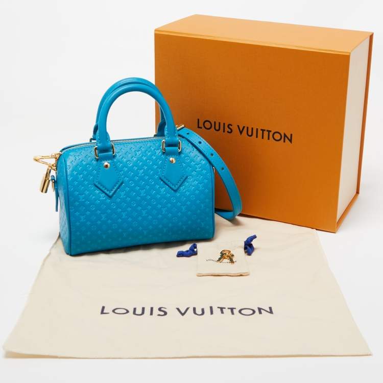 Pre Owned Louis Vuitton Bleu Nanogram Empreinte Leather Speedy Bandoulière 20 Bag