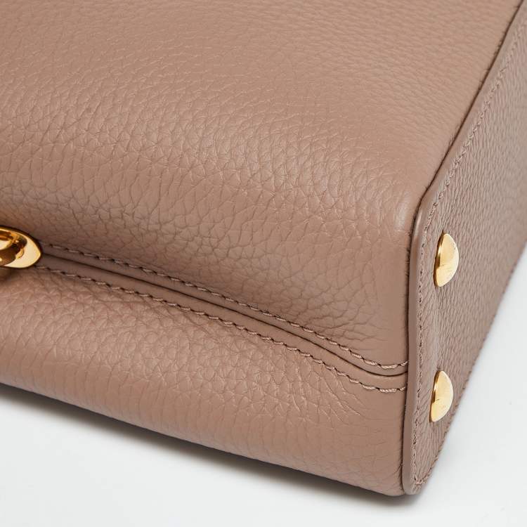 Pre Owned Louis Vuitton Taupe Leather and Python Capucines Mini Bag